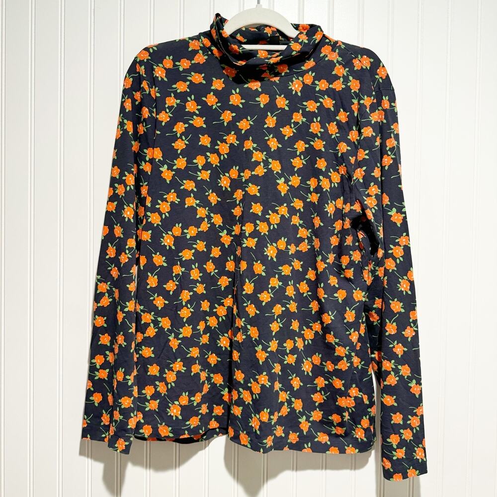 J Crew Floral Turtleneck Poppy Fields Lightweight Cottage Size 2X - Picture 2 of 6